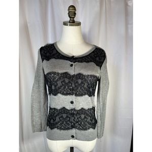 Anthropologie Knitted & Knotted Lace Black and Grey Cardigan Size Small